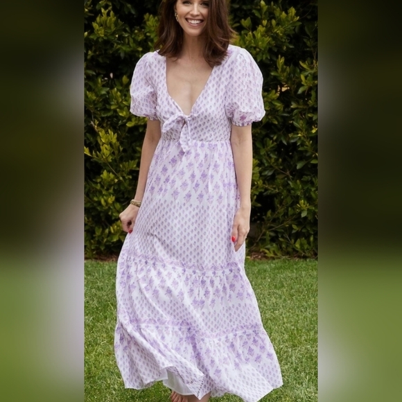 Cleobella Lilac & White Maria Ditzy Rose Ankle Dress - Picture 1 of 11